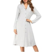 Xysaqa House Dresses for Womens Robe Long Button Up House Coat Long Sleeve Nightgown Comfy Sleepwear Striped Loungewear with Pocket S-XXL